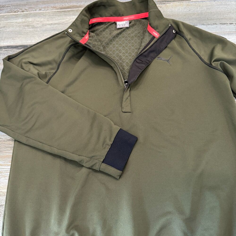 Puma Golf Pull Over Olive Green PwR Warm Elastic waist and wrist Shirt Dry Cell